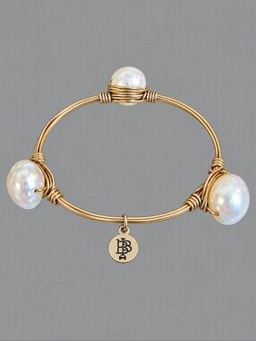 BOURBON & BOWTIES Faux Pearl Wire Wrapped Bangle Bracelet